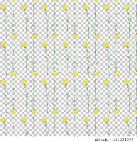 母の日の黄色カーネーションの手書き風カラーイラスト素材（フレーム・リース・花束など） 135331574