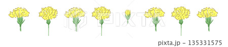 母の日の黄色カーネーションの手書き風カラーイラスト素材（フレーム・リース・花束など） 135331575
