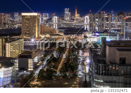 東京都、テレコムセンターから眺めるお台場と東京都心の夜景 135332471