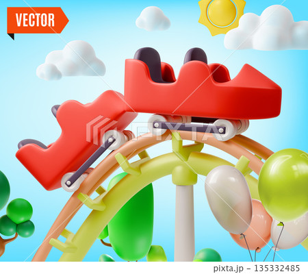 3d Color Thrill Ride Adventure Amusement Park Concept Background Cartoon Design Style. Vector illustration of Roller Coaster Attraction 3d Color Thrill Ride Adventure Amusement Park Concept Background Cartoon Design Style. Vector illustration of Roller Coaster Attraction 135332485