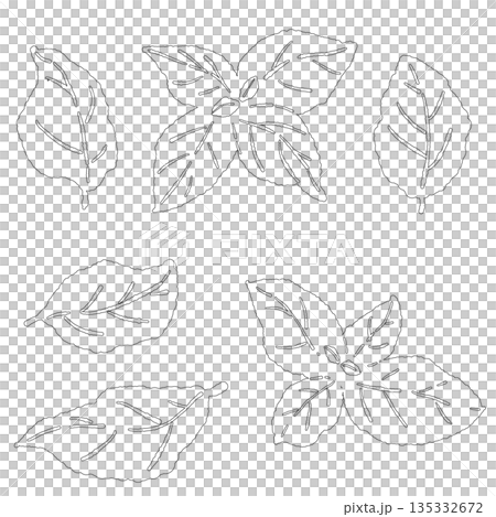 バジルの手書き風の線画イラスト素材（フレーム・リース・パターンなど） 135332672