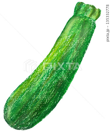 緑色のズッキーニのイラスト オイルパステル画 135332778