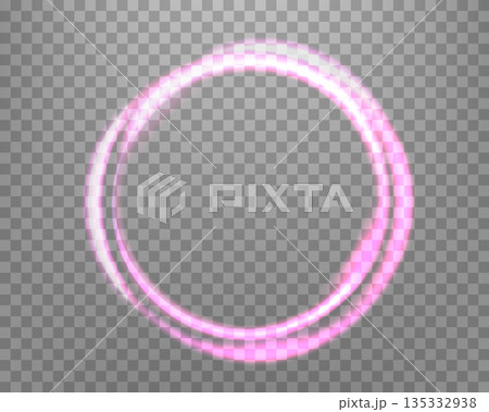 Pink magic ring with glowing sparkles. Neon realistic energy flare halo ring. Abstract light effect on a transparent background. Vector illustration. Pink magic ring with glowing sparkles. Neon realistic energy flare halo ring. Abstract light effect on a transparent background. Vector illustration. 135332938