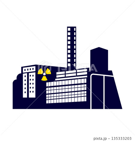 Nuclear Power Plant Silhouette with Radiation Hazard Symbol Nuclear Power Plant Silhouette with Radiation Hazard Symbol 135333203