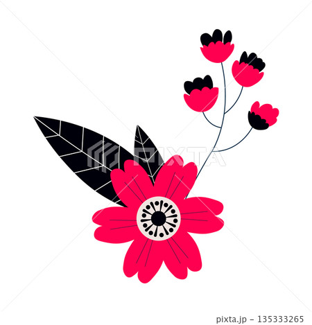 Vibrant Pink Flower and Red Buds Botanical Art Vibrant Pink Flower and Red Buds Botanical Art 135333265