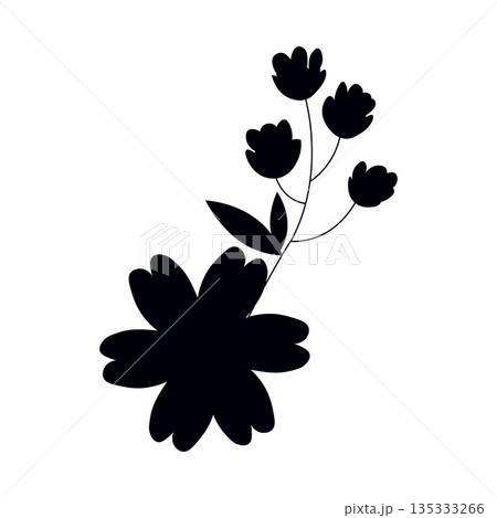 Black Silhouette of a Flower and Branching Buds Black Silhouette of a Flower and Branching Buds 135333266
