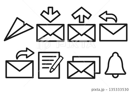 送受信や返信を表すメール線画アイコンセット 135333530