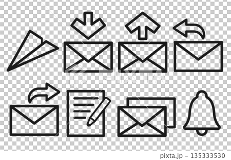 送受信や返信を表すメール線画アイコンセット 135333530