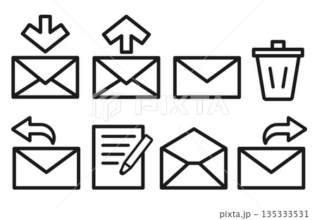 メール基本操作の線画アイコンセット 135333531