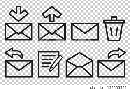 用於基本電子郵件操作的線條圖示集 135333531