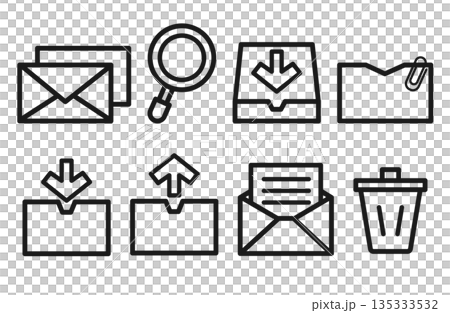 用於電子郵件管理和組織的線條圖示集 135333532