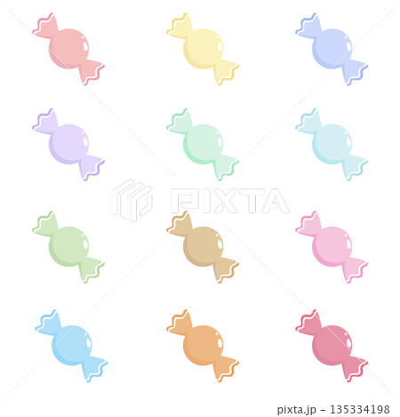 Pastel Candy Vector Collection, Colorful Sweets Illustration Set on White Background Pastel Candy Vector Collection, Colorful Sweets Illustration Set on White Background 135334198