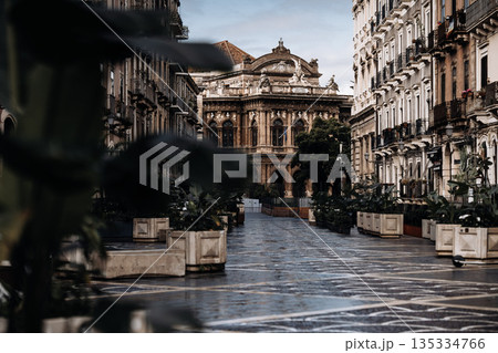 Teatro Massimo Bellini In Catania, Sicily: Historic Opera House With Elegant Baroque Facade And Classical Urban Architecture Teatro Massimo Bellini In Catania, Sicily: Historic Opera House With Elegant Baroque Facade And Classical Urban Architecture 135334766