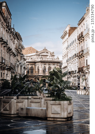 Teatro Massimo Bellini In Catania, Sicily: Historic Opera House With Elegant Baroque Facade And Classical Urban Architecture Teatro Massimo Bellini In Catania, Sicily: Historic Opera House With Elegant Baroque Facade And Classical Urban Architecture 135334790