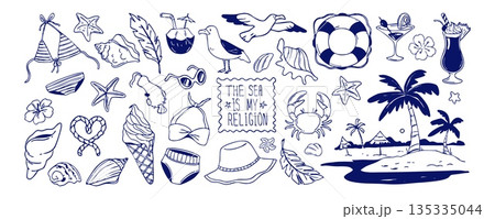 Sketch vintage beach elements 135335044