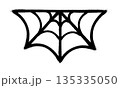 A drawing of a part of a spider web with black spray paint on a white background 135335050