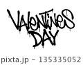 Valentines Day graffiti text with black spray paint drips on white background. 135335052