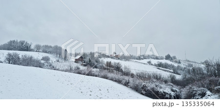 Snowy hills of Gornje Psarjevo 135335064