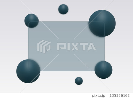 Horizontal frosted glass panel in glass morphism style with dark 3D spheres. Eps 10 135336162