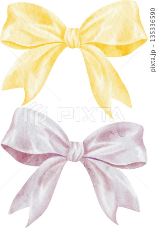 A set of cute hand-drawn watercolor gold and pink satin bows. A set of cute hand-drawn watercolor gold and pink satin bows. 135336590