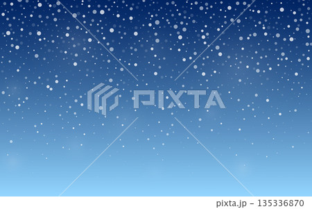 Falling snow on a blue gradient background of the night sky. Winter scene for a Christmas card, holiday banner, seasonal social media post, festive presentation, and winter holiday template. Vector 135336870