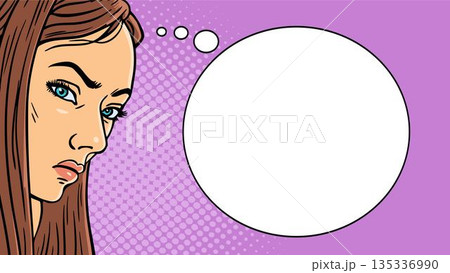 Pop art banner with angry woman and thought bubble 135336990