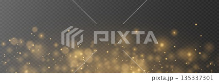 Golden light effect, glare, explosion, sparks, star. On a transparent background. 135337301