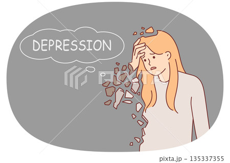 Upset woman suffers from depression and personality destruction due to psychological problems Upset woman suffers from depression and personality destruction due to psychological problems 135337355