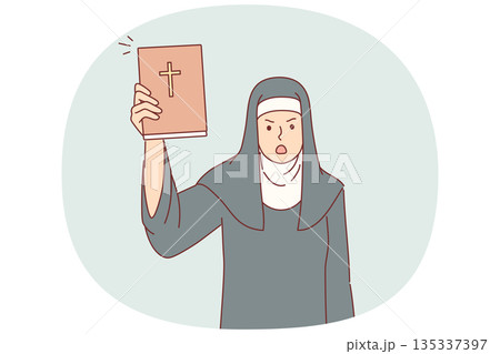 Woman nun from church shows holy bible in shock and swears because of violations of rules of conduct Woman nun from church shows holy bible in shock and swears because of violations of rules of conduct 135337397