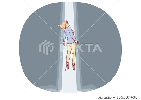 Woman abducted by UFO takes off in beam light emanating from flying saucer of aliens invaded planet Woman abducted by UFO takes off in beam light emanating from flying saucer of aliens invaded planet 135337408