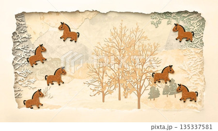 遊ぶフェルト馬とやわらかな紙の縁 遊ぶフェルト馬とやわらかな紙の縁 135337581