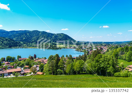 Hiking trail around Lake Schliersee in the bavarian alps at Schliersee, Upper Bavaria, Germany in Europe Hiking trail around Lake Schliersee in the bavarian alps at Schliersee, Upper Bavaria, Germany in Europe 135337742