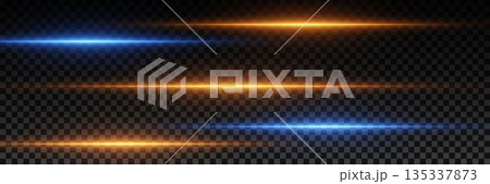 Light effect of horizontal lines. Movement of neon rays. On a transparent background. Light effect of horizontal lines. Movement of neon rays. On a transparent background. 135337873