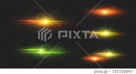 A set of light and glare effects. Line flash, light explosions, lines, star, neon beam. 135338047