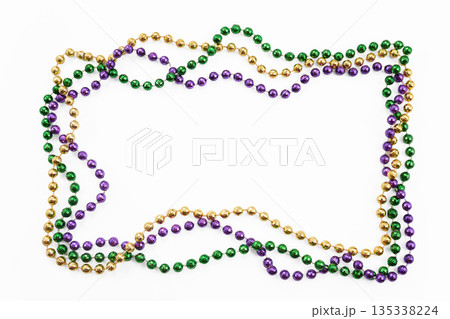 Mardi gras beads creating colorful border frame 135338224