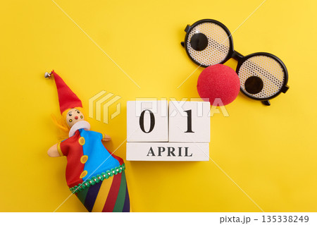 April fools' day calendar with clown hat and glasses 135338249