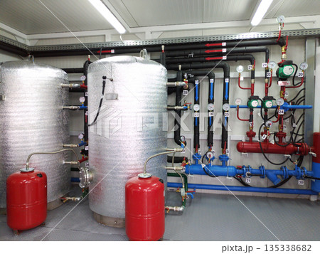 The interior of a modern gas boiler room 135338682
