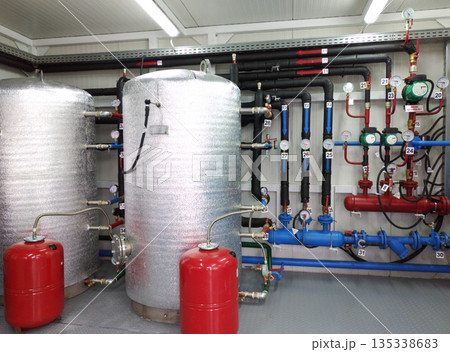 The interior of a modern gas boiler room 135338683