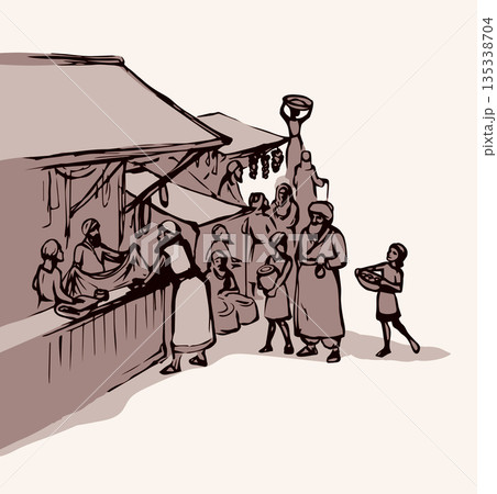 Old eastern market. Vector drawing Old eastern market. Vector drawing 135338704