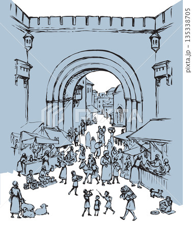 Old eastern city. Vector drawing 135338705