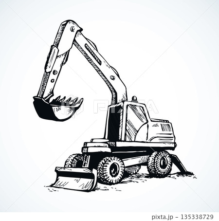 Excavator drawing isolated on white background 135338729