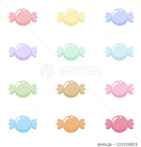 Pastel Sweet Candy Vector Illustration Set, Cute Wrapped Candies in Soft Colors Pastel Sweet Candy Vector Illustration Set, Cute Wrapped Candies in Soft Colors 135338953