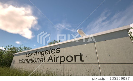 Airport departures scene at Los Angeles International Airport with airplane climbing above terminal, Los Angeles, United States 3D rendering Airport departures scene at Los Angeles International Airport with airplane climbing above terminal, Los Angeles, United States 3D rendering 135339087