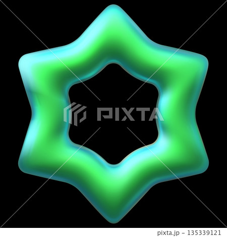 Green holographic star realistic 3D vector design, iridescent space galaxy emoji, Y2K sparkle frame, rating achievement 135339121