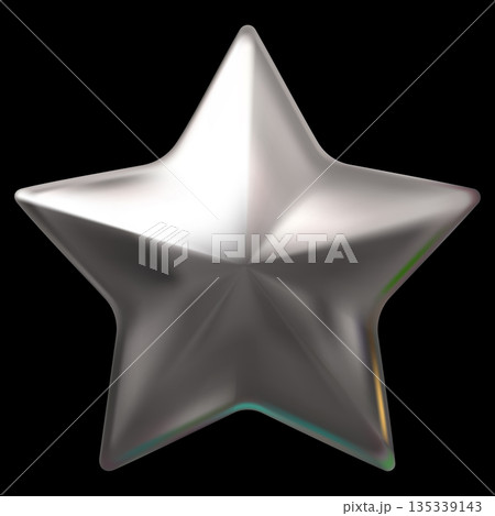 Silver five-pointed star realistic 3D vector design, chrome space emoji, spark, rating award, festive Y2K decoration 135339143