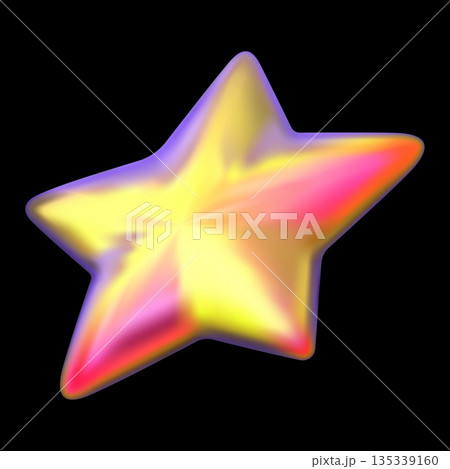 Iridescent star realistic 3D vector design, holographic red orange space galaxy emoji, sparkle decoration, game award 135339160
