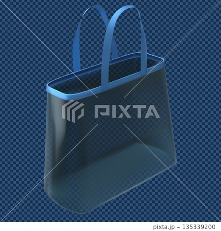 Transparent tote bag with hanging handles, blue shopping pouch mockup with straps, clear plastic handbag isometric view Transparent tote bag with hanging handles, blue shopping pouch mockup with straps, clear plastic handbag isometric view 135339200