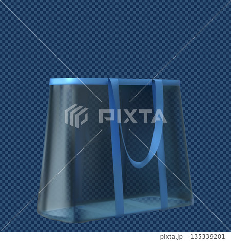 Transparent tote bag with handles, blue shopping pouch with straps, clear plastic handbag with hooks vector mockup Transparent tote bag with handles, blue shopping pouch with straps, clear plastic handbag with hooks vector mockup 135339201