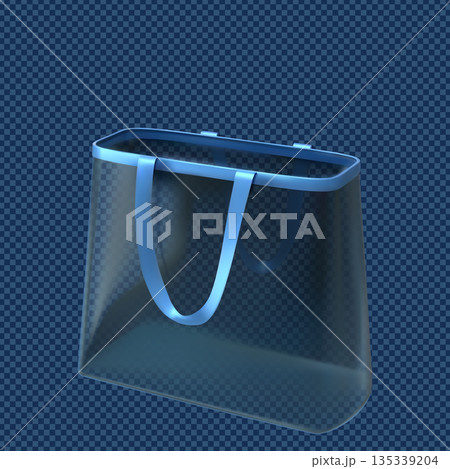 A blank blue transparent PVC tote bag with handles down. A blank blue transparent PVC tote bag with handles down. 135339204