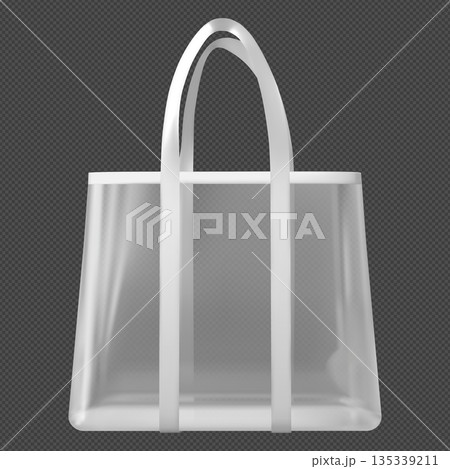 Transparent tote bag with hanging handles, white shopping pouch with straps, clear plastic handbag with hooks mockup Transparent tote bag with hanging handles, white shopping pouch with straps, clear plastic handbag with hooks mockup 135339211